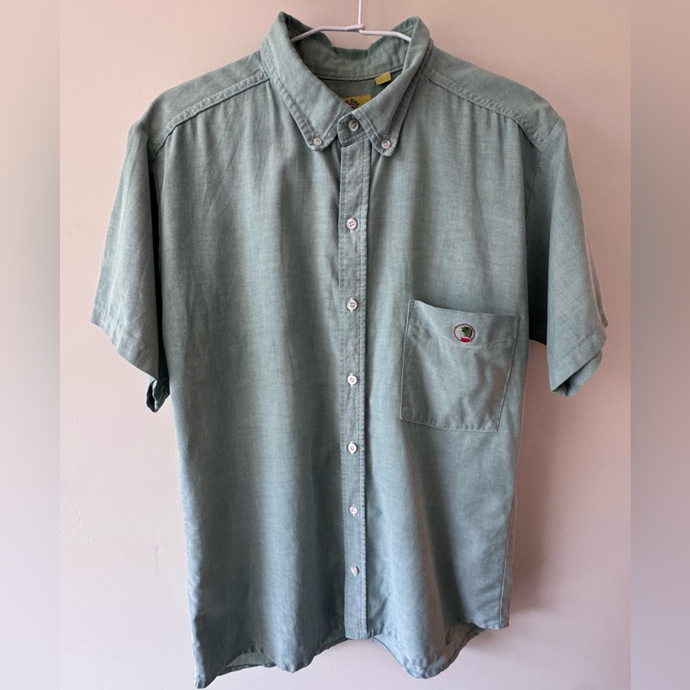 Duck Head Vintage Mens M Short Sleeve Button Up Shirt Pocket Green Blue Size